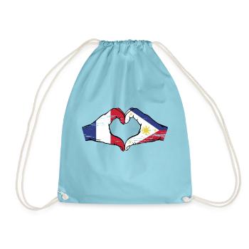 France Philippines Flag Hands Heart Shape Used - Drawstring Bag - aqua - Front