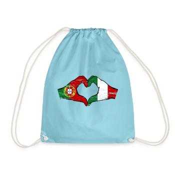 Portugal Italy Flag Hands Heart Shape Used - Drawstring Bag - aqua - Front