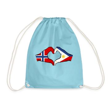 Norway Philippines Flag Hands Heart Shape - Drawstring Bag - aqua - Front
