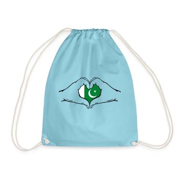 Pakistan Flag Hands Heart Shape - Drawstring Bag - aqua - Front