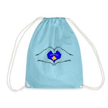 Kosovo Flag Hands Heart Shape - Drawstring Bag - aqua - Front