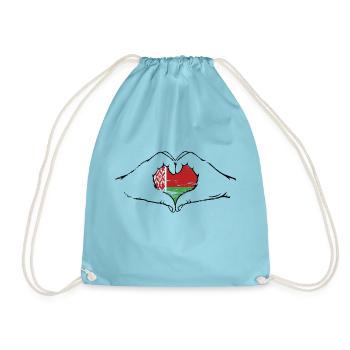 Belarus Flag Hands Heart Shape Used - Drawstring Bag - aqua - Front