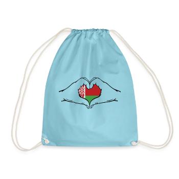 Belarus Flag Hands Heart Shape - Drawstring Bag - aqua - Front