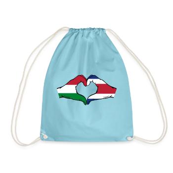 Hungary Costa Rica Flag Hands Heart Shape - Drawstring Bag - aqua - Front