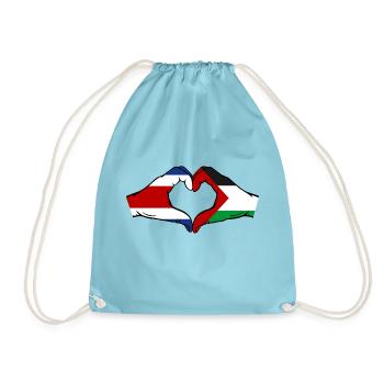 Costa Rica Palestine Flag Hands Heart Shape - Drawstring Bag - aqua - Front