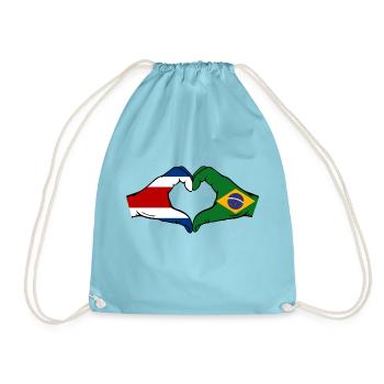 Costa Rica Brazil Flag Hands Heart Shape - Drawstring Bag - aqua - Front