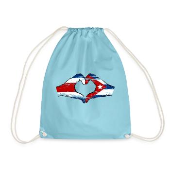 Costa Rica Cuba Flag Hands Heart Shape Used - Drawstring Bag - aqua - Front