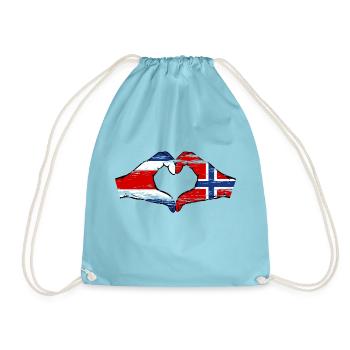 Costa Rica Norway flag hands heart shape used - Drawstring Bag - aqua - Front