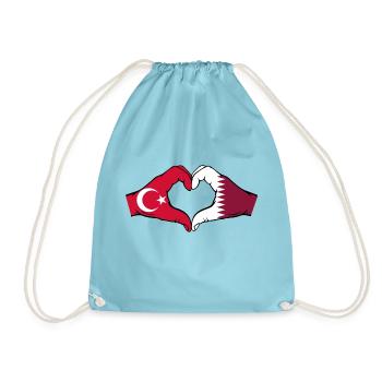 Türkei Katar Flagge Hände Herzform - Turnbeutel - Aqua - Vorne
