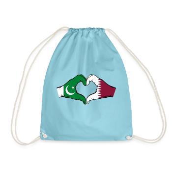 Pakistan Katar Flagge Hände Herzform - Turnbeutel - Aqua - Vorne