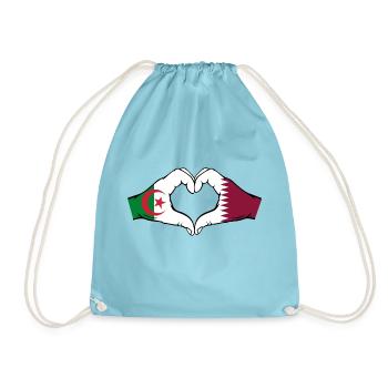 Algerien Katar Flagge Hände Herzform - Turnbeutel - Aqua - Vorne