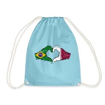 Brazil Qatar flag hands heart shape used - Drawstring Bag - aqua - Front