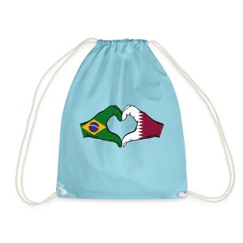 Brasilien Katar Flagge Hände Herzform - Turnbeutel - Aqua - Vorne