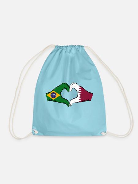 Brasilien Katar Flagge Hände Herzform - Turnbeutel - Aqua