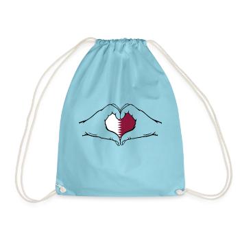 Qatar Flag Hands Heart Shape - Drawstring Bag - aqua - Front