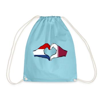 Holland Katar Flagge Hände Herzform - Turnbeutel - Aqua - Vorne