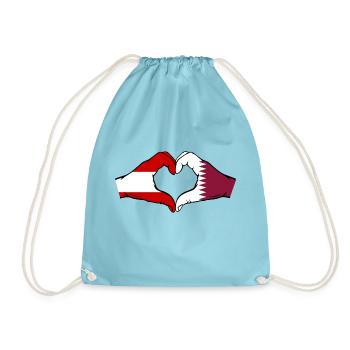 Österreich Katar Flagge Hände Herzform - Turnbeutel - Aqua - Vorne
