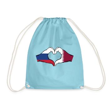 Russland Katar Flagge Hände Herzform - Turnbeutel - Aqua - Vorne