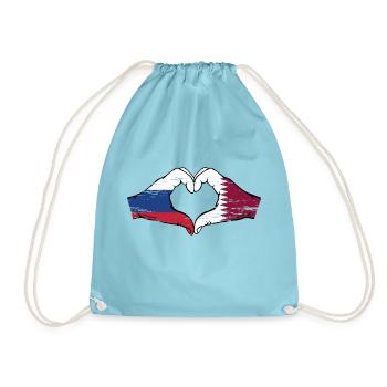 Russia Qatar flag hands heart shape used - Drawstring Bag - aqua - Front