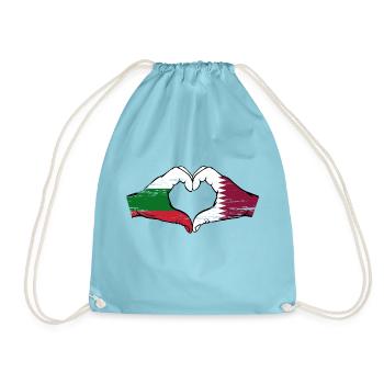 Bulgaria Qatar flag hands heart shape used - Drawstring Bag - aqua - Front