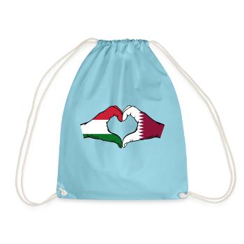 Hungary Qatar Flag Hands Heart Shape - Drawstring Bag - aqua - Front