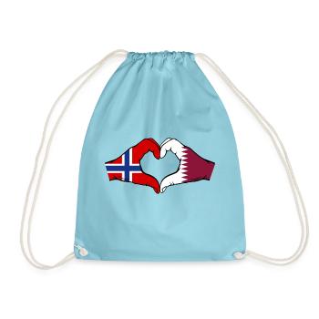 Norwegen Katar Flagge Hände Herzform - Turnbeutel - Aqua - Vorne