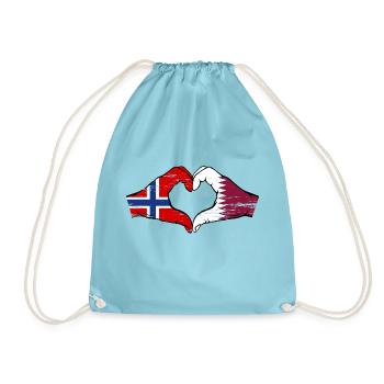 Norway Qatar flag hands heart shape used - Drawstring Bag - aqua - Front