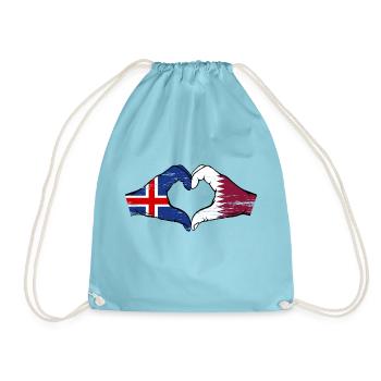 Iceland Qatar flag hands heart shape used - Drawstring Bag - aqua - Front