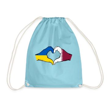 Ukraine Qatar Flag Hands Heart Shape - Drawstring Bag - aqua - Front