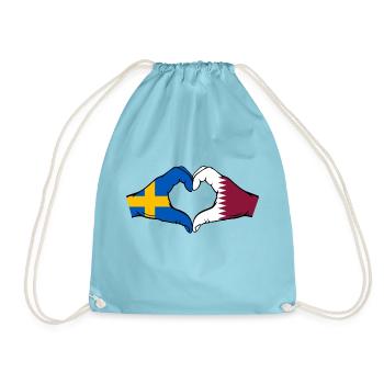 Schweden Katar Flagge Hände Herzform - Turnbeutel - Aqua - Vorne