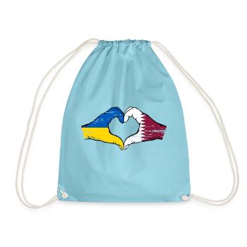 Ukraine Katar Flagge Hände Herzform used - Turnbeutel - Aqua - Vorne