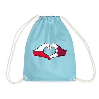 Polen Katar Flagge Hände Herzform - Turnbeutel - Aqua - Vorne