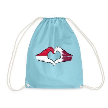 Indonesia Qatar flag hands heart shape used - Drawstring Bag - aqua - Front