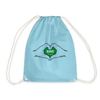 Saudi Arabia Flag Hands Heart Shape - Drawstring Bag - aqua - Front