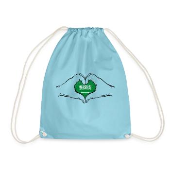 Saudi Arabia Flag Hands Heart Shape Used - Drawstring Bag - aqua - Front