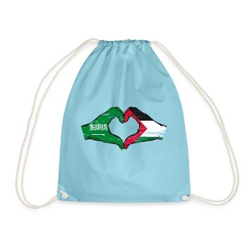 Saudi Arabia Palestine Flag Hands Heart Shape Used - Drawstring Bag - aqua - Front