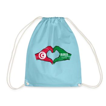 Tunisia Saudi Arabia Flag Hands Heart Shape Used - Drawstring Bag - aqua - Front