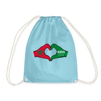 Morocco Saudi Arabia Flag Hands Heart Shape - Drawstring Bag - aqua - Front