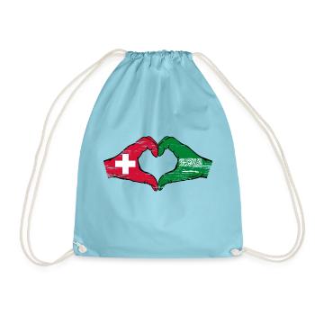 Switzerland Saudi Arabia Flag Hands Heart Shape Used - Drawstring Bag - aqua - Front