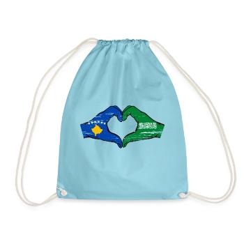 Kosovo Saudi Arabia Flag Hands Heart Shape Used - Drawstring Bag - aqua - Front