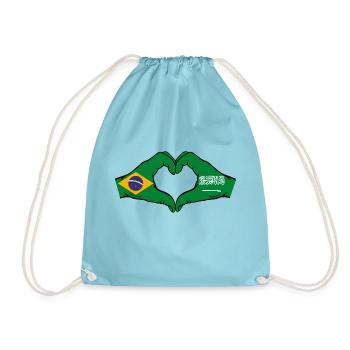 Brazil Saudi Arabia Flag Hands Heart Shape - Drawstring Bag - aqua - Front
