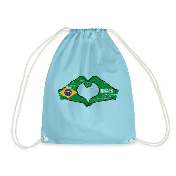 Brazil Saudi Arabia Flag Hands Heart Shape Used - Drawstring Bag - aqua - Front
