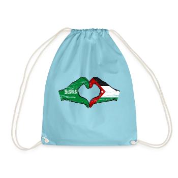 Saudi Arabia Jordan flag hands heart shape used - Drawstring Bag - aqua - Front