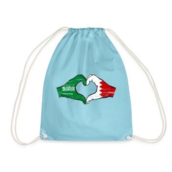 Saudi Arabia Bahrain Flag Hands Heart Shape Used - Drawstring Bag - aqua - Front