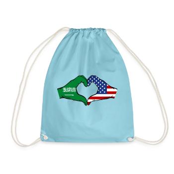 Saudi Arabia USA Flag Hands Heart Shape - Drawstring Bag - aqua - Front