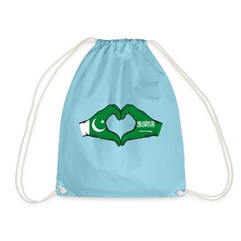Pakistan Saudi Arabia Flag Hands Heart Shape - Drawstring Bag - aqua - Front