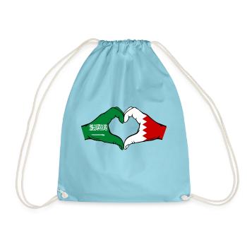 Saudi Arabia Bahrain Flag Hands Heart Shape - Drawstring Bag - aqua - Front