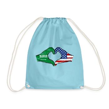 Saudi Arabia USA Flag Hands Heart Shape Used - Drawstring Bag - aqua - Front