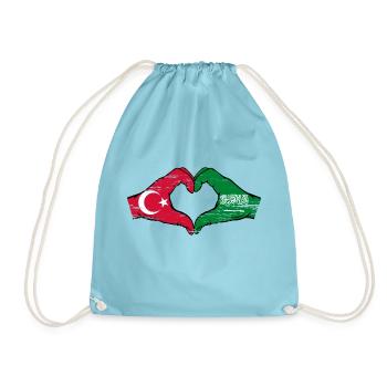 Turkey Saudi Arabia Flag Hands Heart Shape Used - Drawstring Bag - aqua - Front