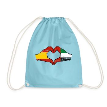 Spain United Arab Emirates Flag Heart - Drawstring Bag - aqua - Front